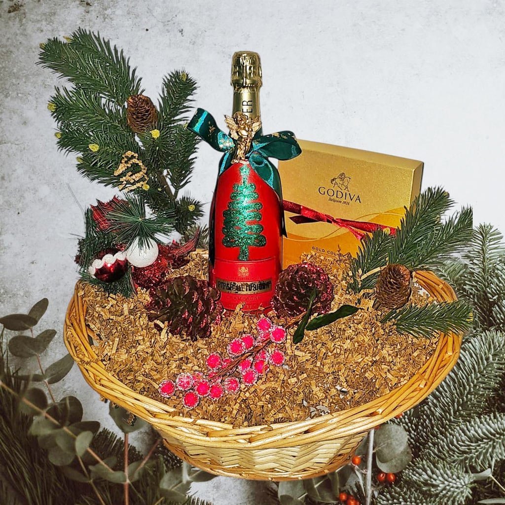 Hand-Painted Piper Heidsieck Christmas Gift Basket